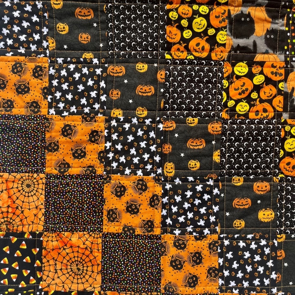 Cat Pumpkin Quilt Lap Blanket Halloween Cute Spooky 100% Cotton 42x36 - Picture 4 of 8